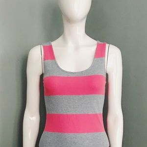 Y2K Sleeveless Jersey Bodycon Dress in Gray and Pink | Size S